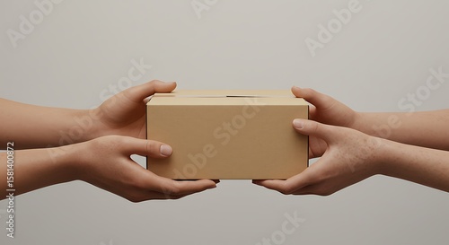 Hands Exchanging a Craft Box Safe Delivery and Generosity concept