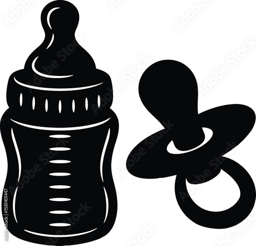 Baby Bottle and Pacifier Silhouette – Infant Feeding Vector Icon