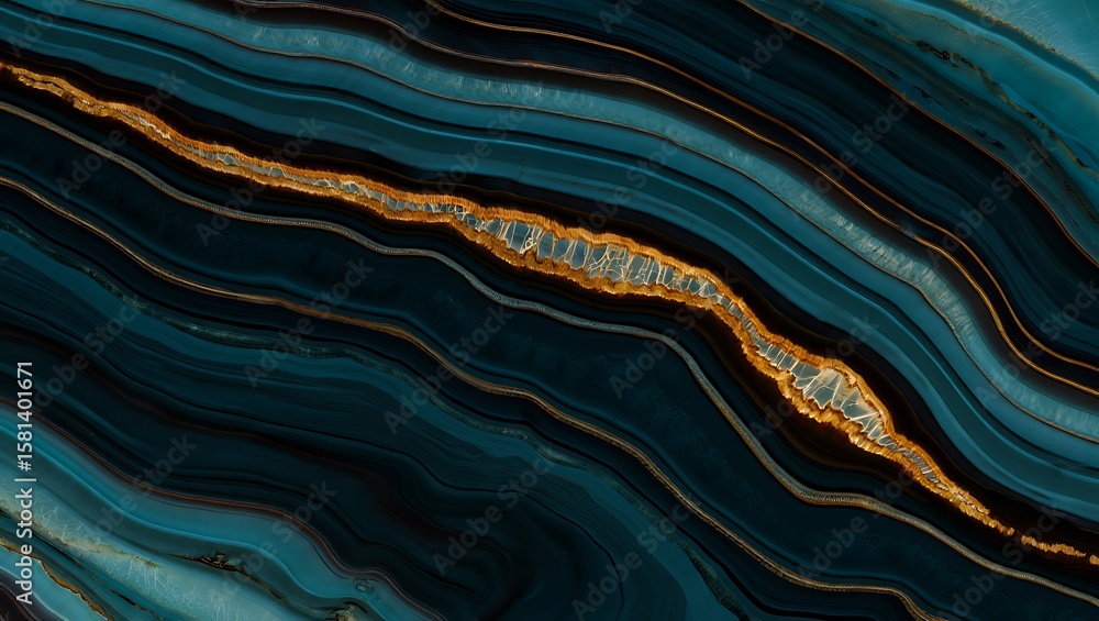 Obraz premium Abstract dark teal and gold flowing lines background texture