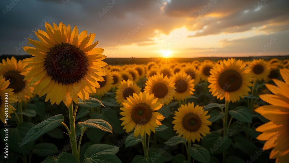 Fototapeta premium sunflower field at sunset