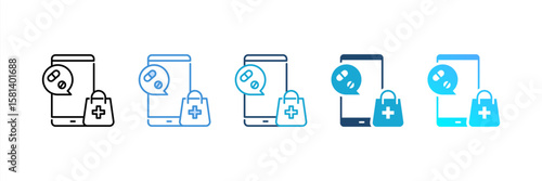 Online Pharmacy icon set multiple style collection
