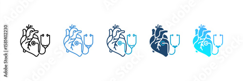 Cardiology icon set multiple style collection