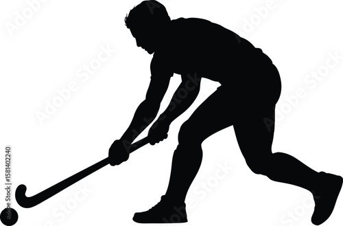 Field Hockey Player Silhouette – Vector Sports Icon in Action Pose, Transparent Background.
