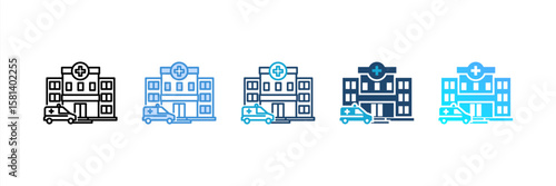 Hospital icon set multiple style collection