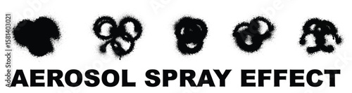 Collection of black spray paint circles and half-circles in graffiti style. Realistic aerosol can spray effect with dripping ink, splatter texture, and urban grunge look.