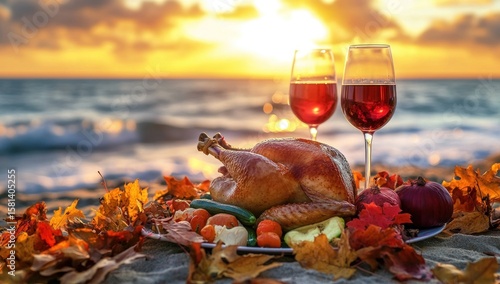 Thanksgiving Feast on the Beach at Sunset
