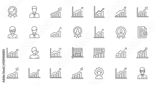 Set of Vector Icons Business and Finance Line Icons Charts Graphs People and Awards. Vector Illustrations. EPS Editable