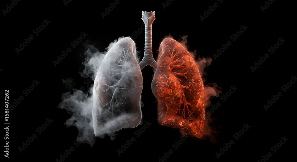 Fototapeta premium Lungs Affected by Smoking, Damage Caused by Smoke - Representing Respiratory Diseases and Health Problems