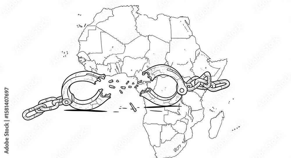 Fototapeta premium Africa Breaking Free A Symbolic Depiction of Liberation and Independence from Colonialism and Oppression with Broken Chains on the Continent