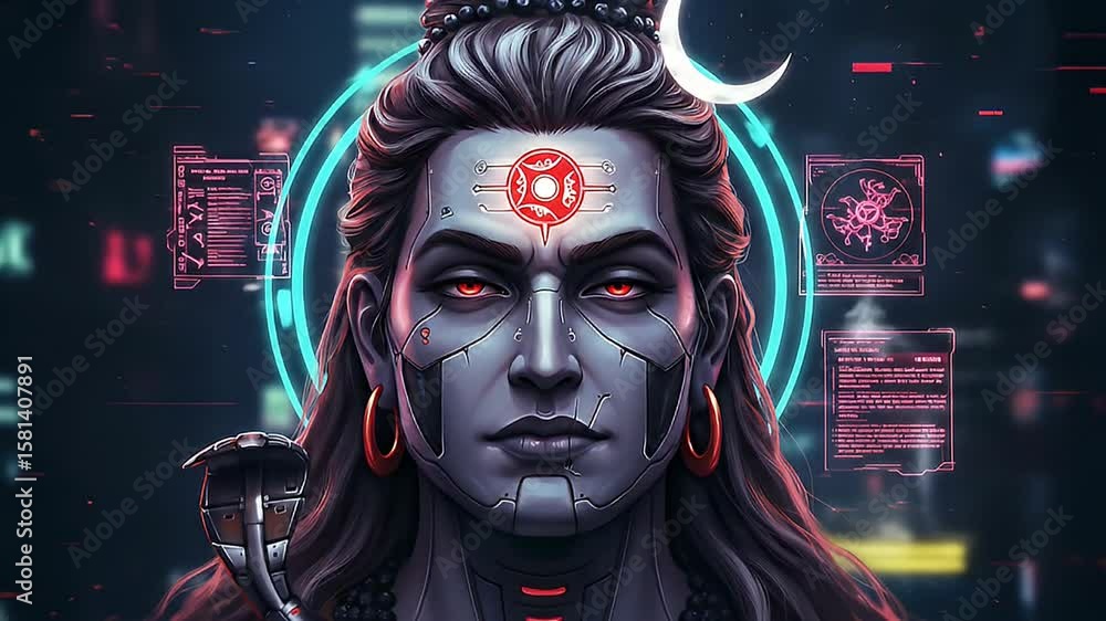 Lord Shiva Wallpaper with Glowing Red Third Eye and Futuristic Background Lord Shiva Wallpaper with Glowing Red Third Eye and Futuristic Background