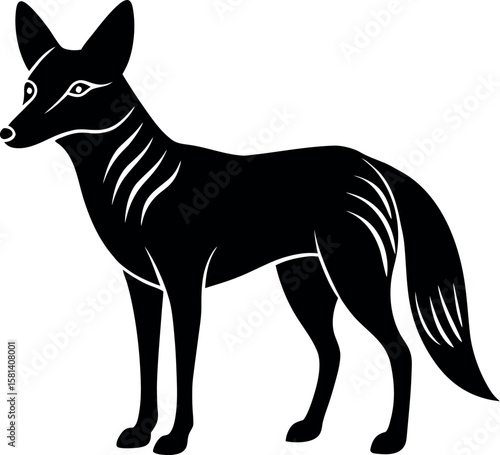 Standing coyote with stripes black silhouette vector illustration
