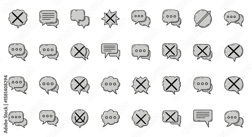 Fototapeta premium Set of Vector Icons Collection of Gray Speech Bubbles with Various Designs and Symbols. Vector Illustrations. EPS Editable