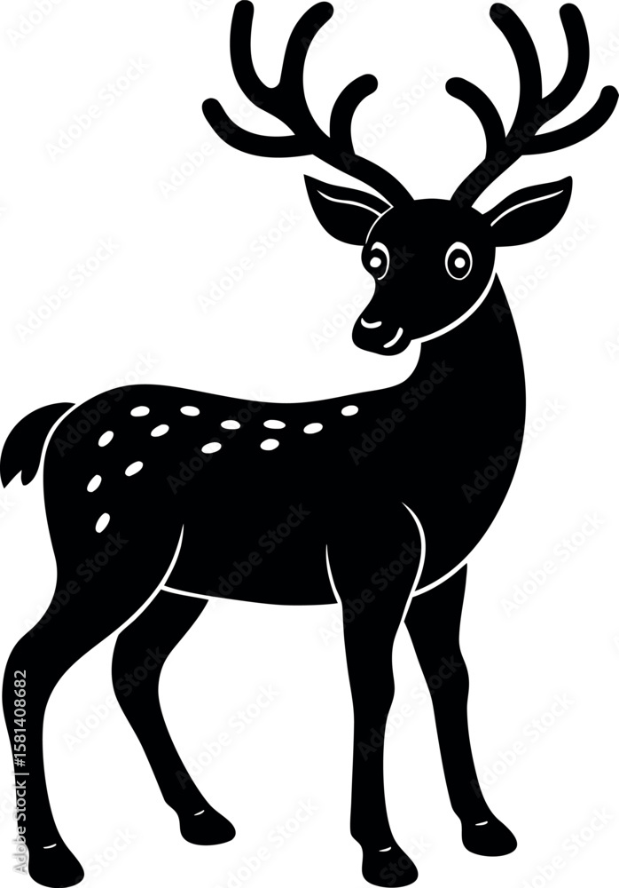 Standing deer with antlers black silhouette vector illustration Standing deer with antlers black silhouette vector illustration