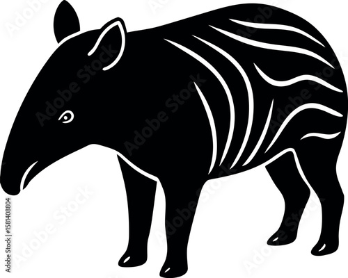 Stylized tapir mammal animal standing side view silhouette vector illustration
