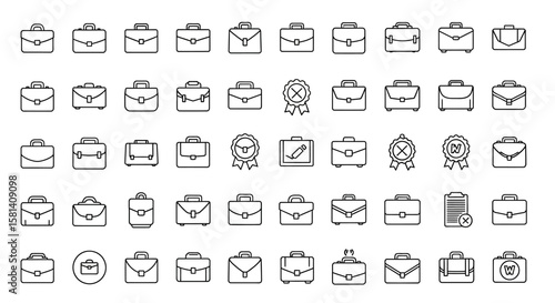 Set of Vector Icons Collection of Outline Business Briefcase Icons with Variations. Vector Illustrations. EPS Editable