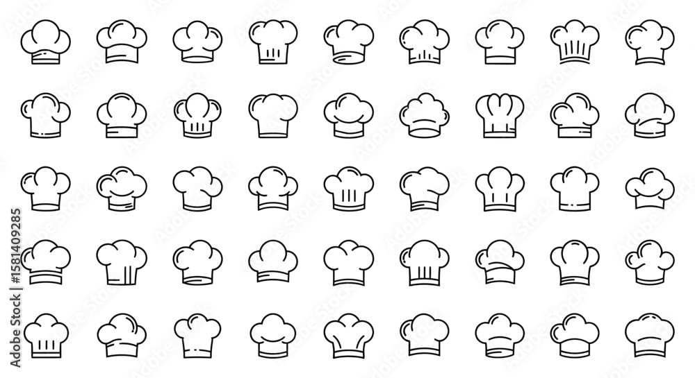 Set of Vector Icons Collection of Various Chef Hats in Outline Style. Vector Illustrations. EPS Editable Set of Vector Icons Collection of Various Chef Hats in Outline Style. Vector Illustrations. EPS Editable