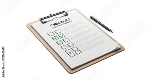 Completed task checklist on clipboard with pen and checked boxes representing progress and accomplishment for goal setting and planning