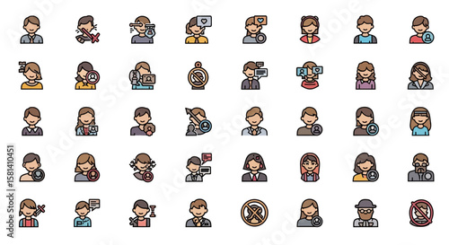 Set of Vector Icons Diverse People Icons Profile Communication and Social Interaction Symbols. Vector Illustrations. EPS Editable