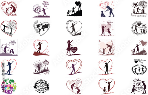 silhouette World Kindness Day on white background