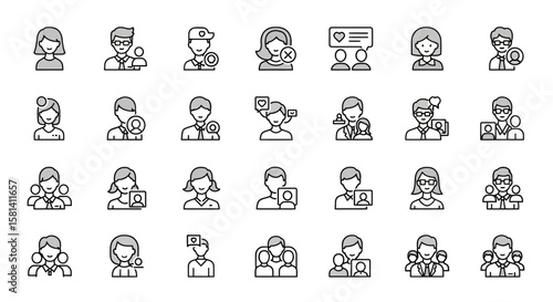 Set of Vector Icons Various Profile Icons with Interactions and Groups. Vector Illustrations. EPS Editable