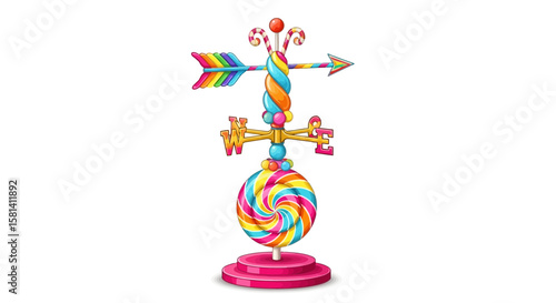 Vector colorful lollipop weather vane vector illustration for sweet shop decoration and weather forecast design