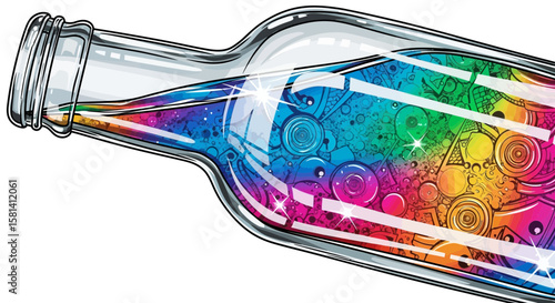 Vector find bottle art vector illustration: colorful liquid abstract design inside glass bottle creative concept