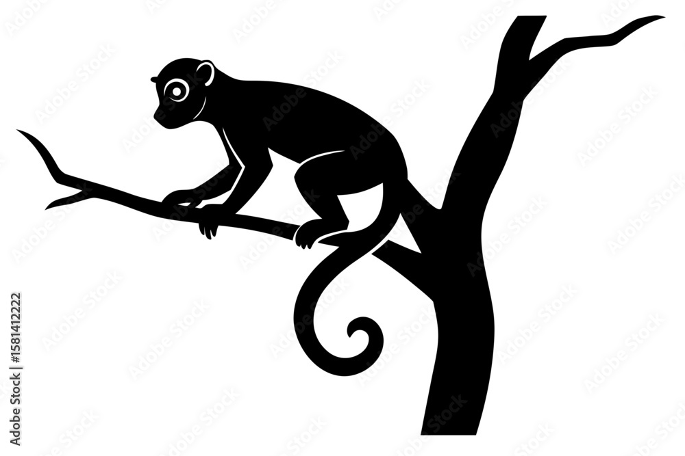Obraz premium Monkey sitting on a tree branch silhouette vector illustration