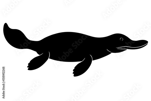 Elegant black platypus swimming animal silhouette vector illustration