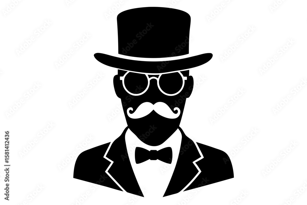 Gentleman with hat glasses and mustache silhouette vector illustration Gentleman with hat glasses and mustache silhouette vector illustration