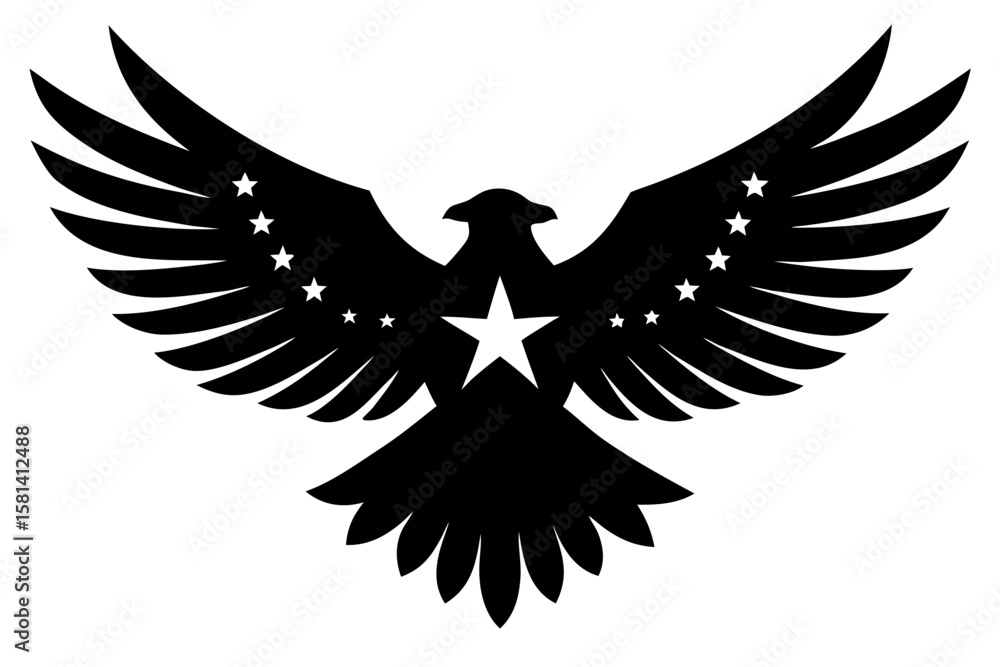 Obraz premium Stylized eagle with stars spread wings silhouette vector illustration