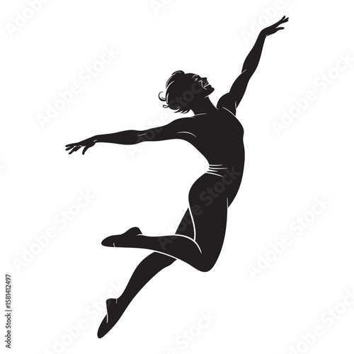 Graceful dancer black silhouette ballet jump white.