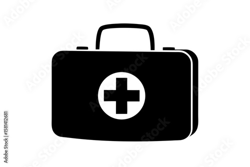Black first aid kit with cross symbol silhouette vector illustration