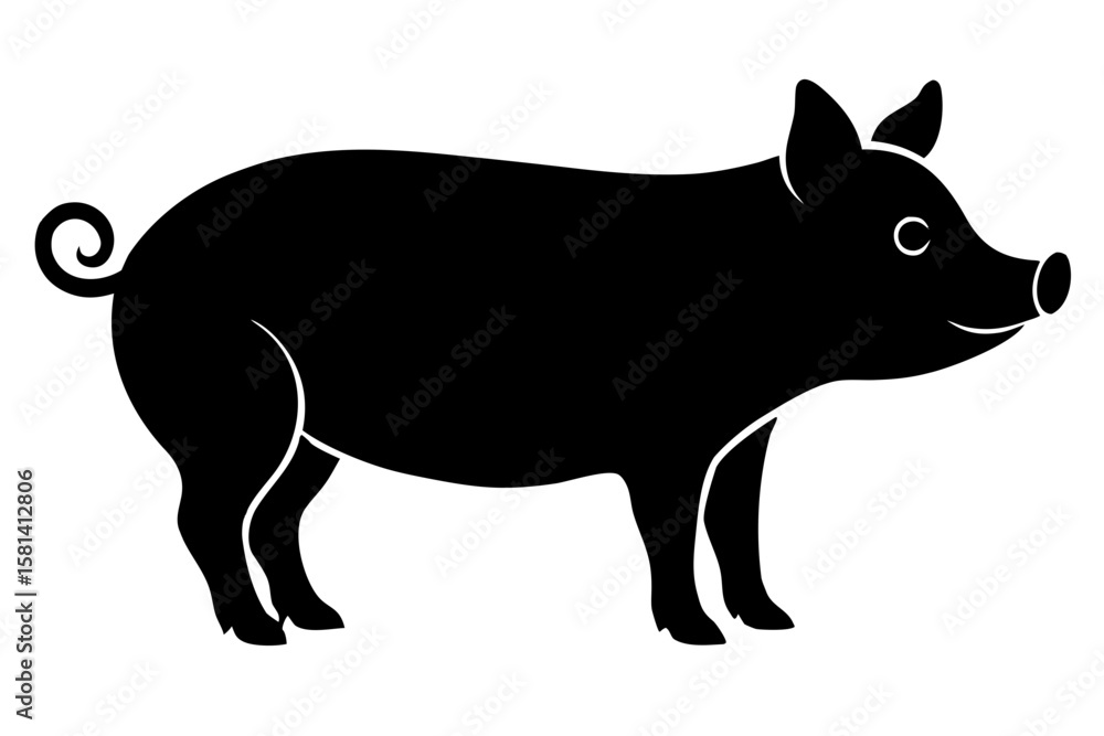 Obraz premium Standing farm pig animal black silhouette vector illustration