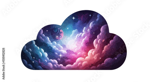 Vector cloud galaxy nebula space stars cosmic dreamy celestial artwork illustration digital painting art design