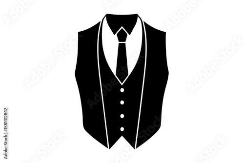 Elegant formal vest with tie black silhouette vector illustration