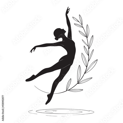Graceful dancer with floral branch ballerina silhouette.