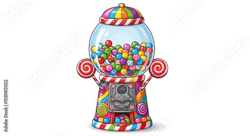 Vector discover vibrant gumball machine illustration with colorful candies and lollipop accents for sweet designs