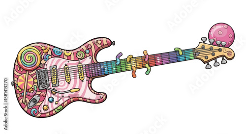 Vector sweet guitar illustration with candy theme for music posters and creative design projects featuring guitars