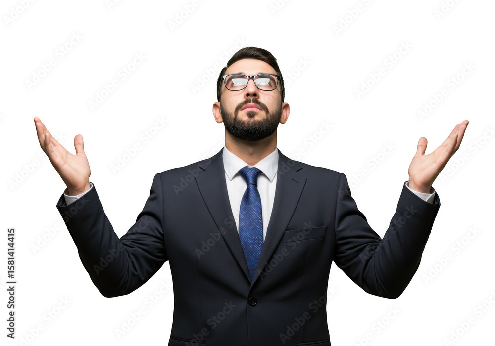 Businessman in suit looking up on transparent background Businessman in suit looking up on transparent background