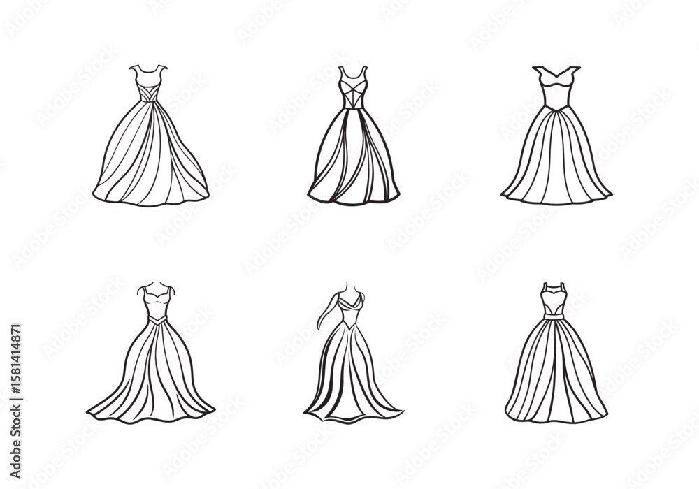 Obraz premium evening gown sketch icon line art vector illustration