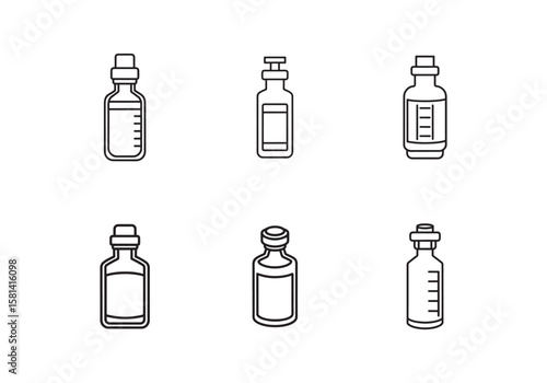 set of vaccine bottle icon line art vector illustration