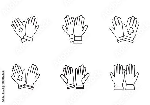 set of medical gloves icon line art vector illustration