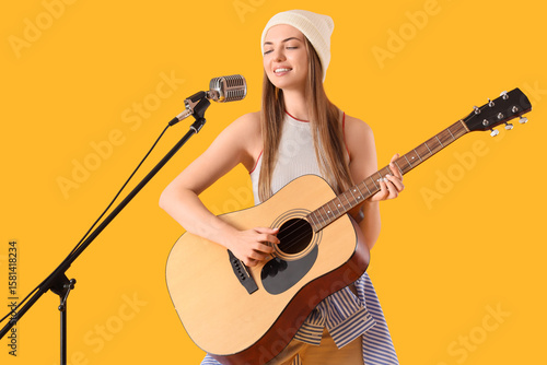 Young woman with microphone...