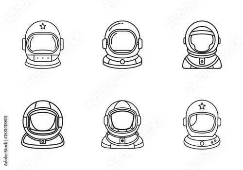 astronaut helmet icon line art vector illustration
