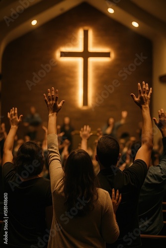 A Group of People Raising Their Hands in a Church During Worship