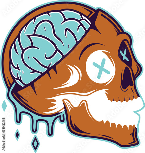 🔥 MELTING MIND MAYHEM! This bold AI skull art with brain oozing and neon drip twist is perfect for horror, street, or Halloween designs. 💥🧠 Grab now and unleash madness in your project!

