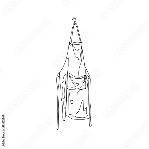 Line art of a hanging kitchen apron on a hook  