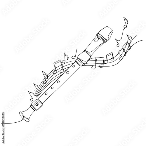 Musical notes flowing from a clarinet in a minimalist style  