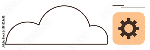 Cloud outline paired with gear icon suggests technology, customization, data management. Ideal for cloud computing, IT services, software, settings, optimization networking innovation. Simple flat