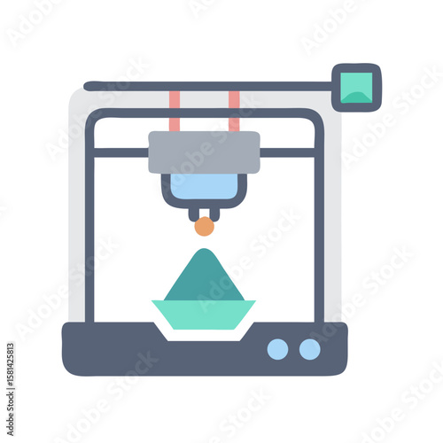 Stylized 3D Printer Icon: Innovation, Technology, and Modern Manufacturing Illustration